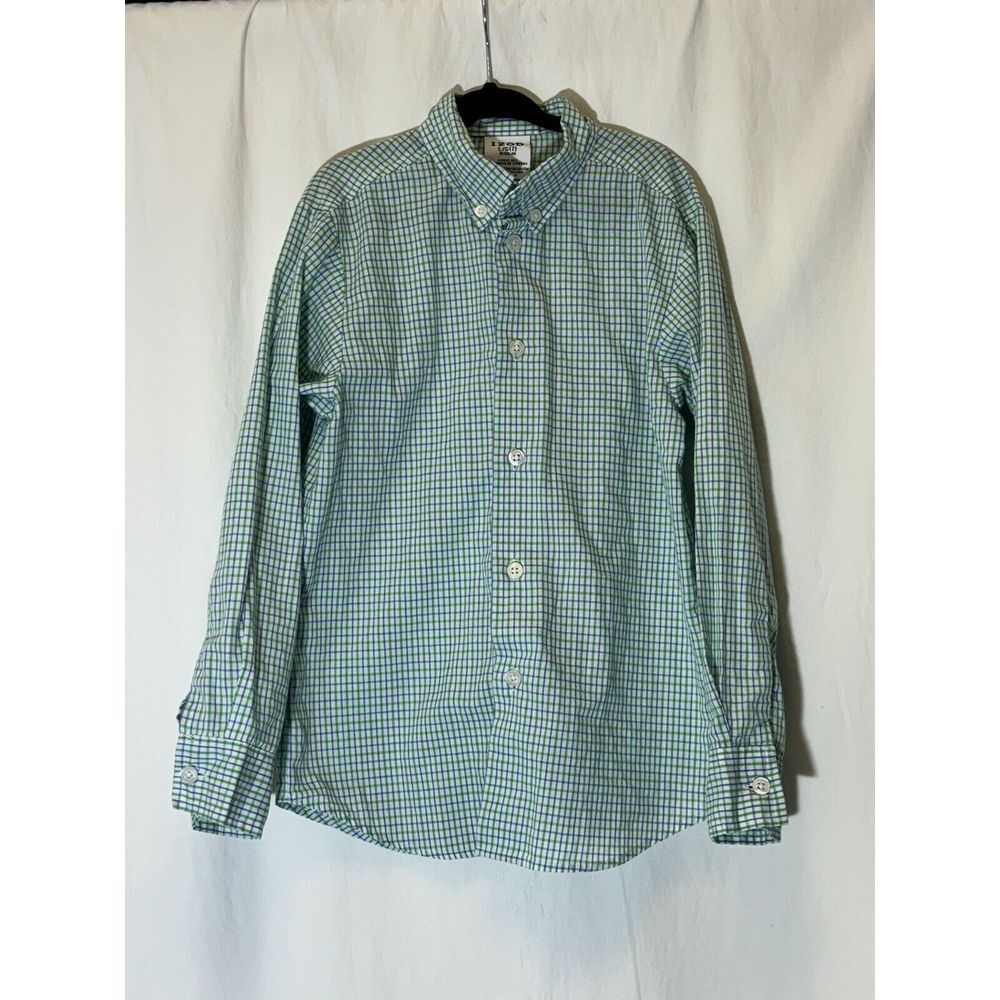 IZOD Boys 7 Blue Green Plaid Long‎ Sleeve Button Down Shirt T29